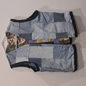 Patchwork Denim-Style Vest in Light and Dark Blue